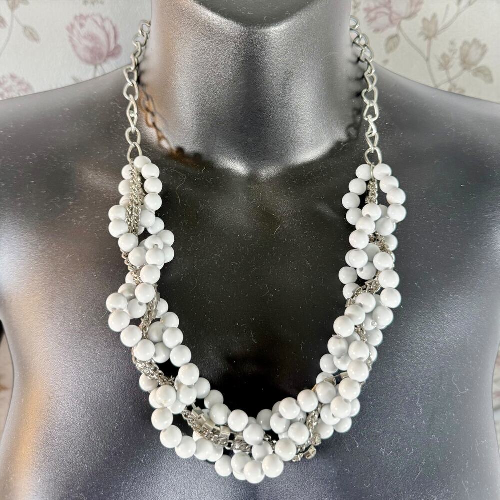 You & I Yoursi White Beads & Crystal Drops Cluster Necklace with Chain Jewelry